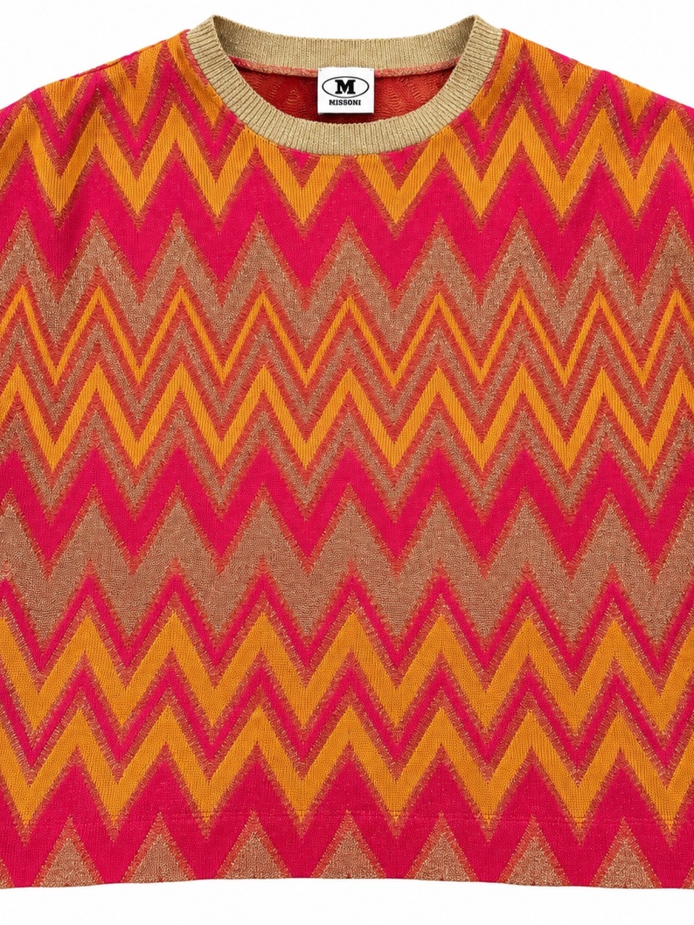Missoni Gold, Pink & Orange Chevron Knit Crew Sweater